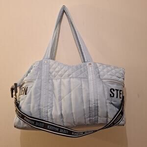 Steve Madden Bwythe Blue Nylon Quilted Big Weekender Duffle Bag